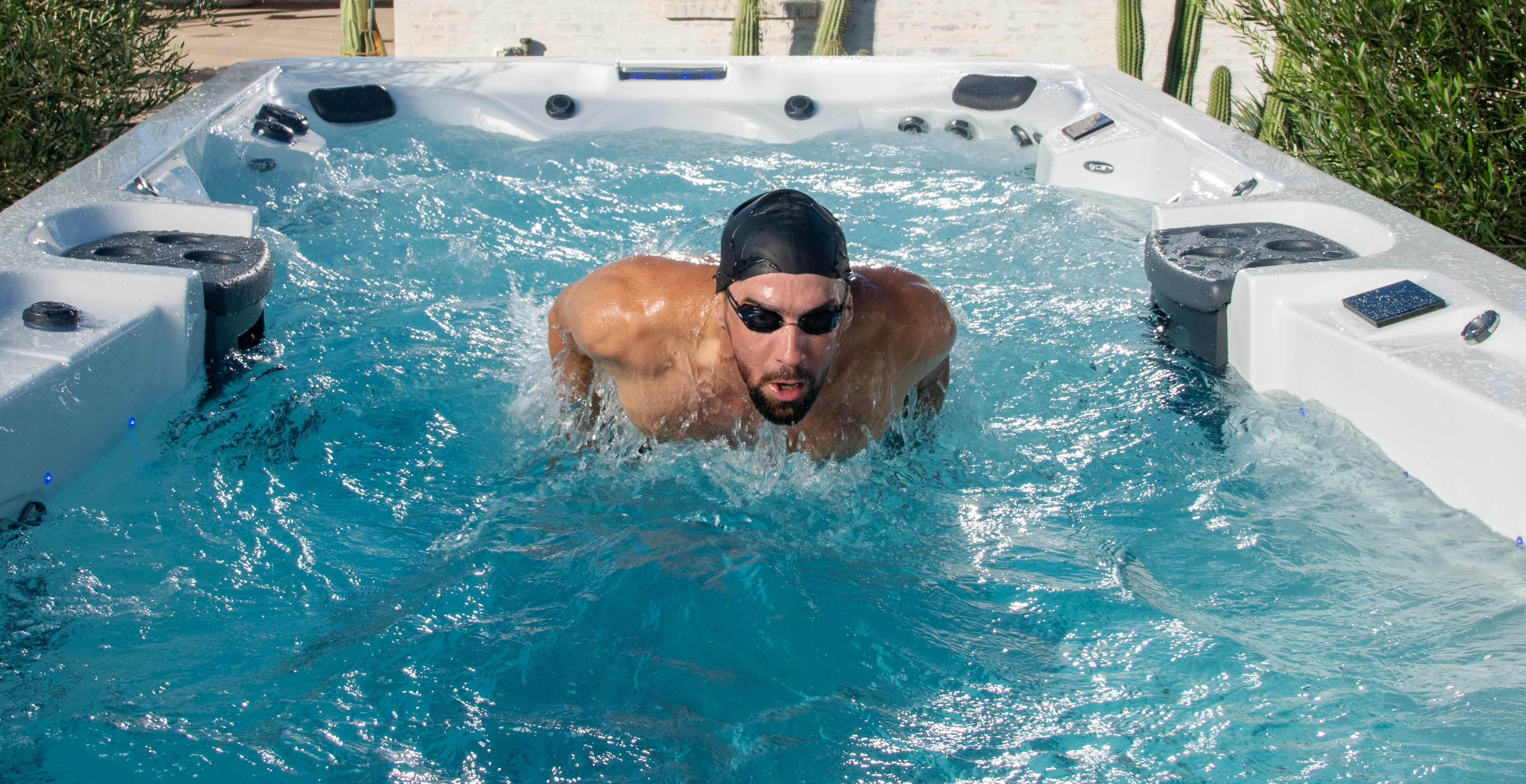 Michael Phelps swimming in a swim spa